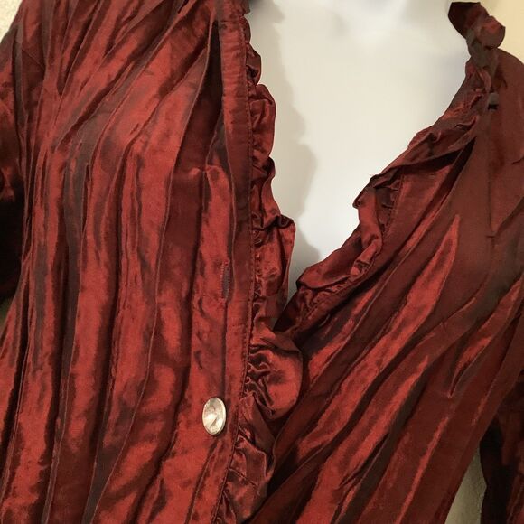 Vintage Y2K Red Witchy Whimsigoth Dark Romantic Vamp Button Up Crinkle Top M - Picture 4 of 8